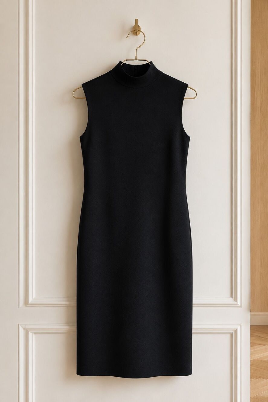 Ralph Lauren Black Wool Sleeveless Mock-Neck Midi Sheath Dress C18 Sz 8P $218